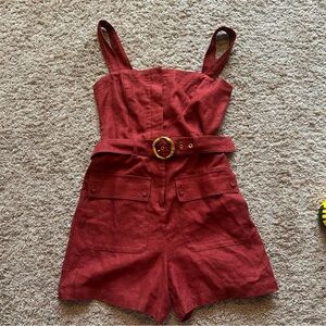 Belle vere linen cotton blend red orange romper size 6